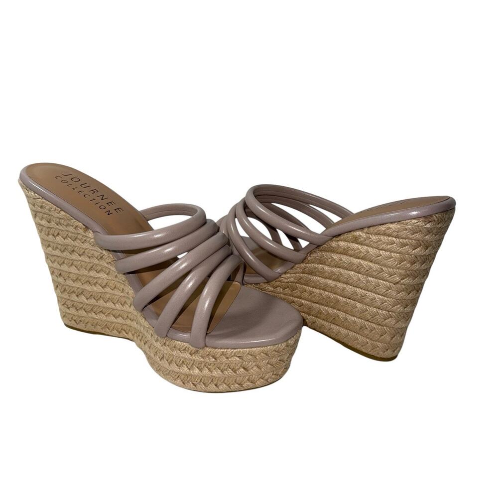 Journee Collection Cynthie Taupe Women's Wedge Open Toe Slip On sandals SZ/11 - Picture 2 of 10